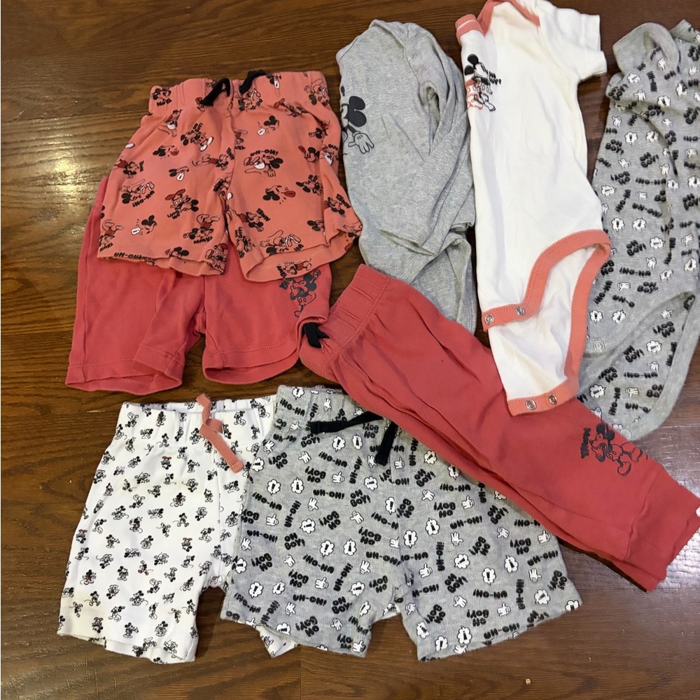 Disney Mickey Mouse Baby Clothing Set 12M bodysuit pants shorts